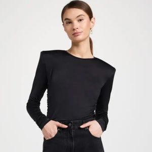 Tibi Micro Jersey Shoulderpad Fitted Crewneck Top [Like New, L, Black]